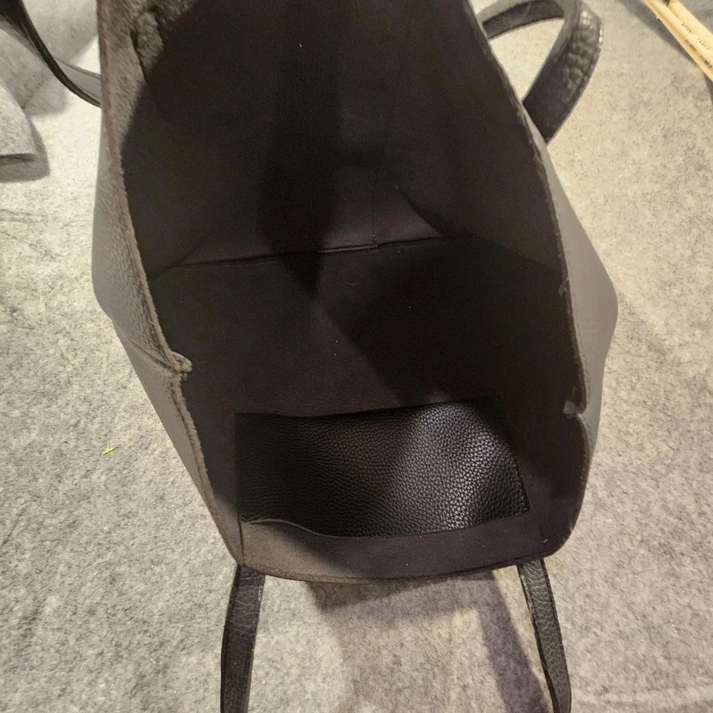 Vince Camuto Tote Bag Womens Large Black Gray Pebbled Colorblock Shoulder‎